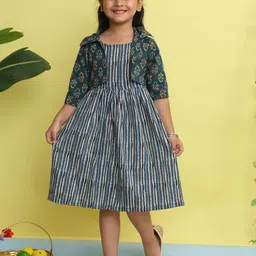Here&Now X Kinder Girls Striped Cotton Fit and FlareDress-image-10