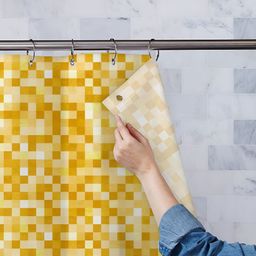 ArtzFolio Yellow & White Printed Waterproof Shower Curtain-6