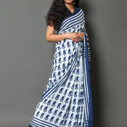 JAIPURI BLOCK PRINT Ethnic Motifs Pure Cotton Block Print Saree image 3