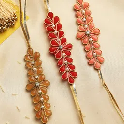 Aapno Rajasthan 3 Pieces Handcrafted Raisin Leaf Thread Rakhi-image-4