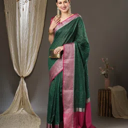 Anouk Checked Woven Design Zari Taant Saree image 2