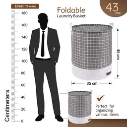 Kuber Industries Grey & White Printed Foldable Cloth Basket With Handle - 43 L image 3