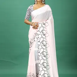 NIRMAL CREATION Floral Printed Satin Saree-image-85