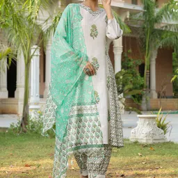 HouseOfCommon Women Floral Printed Regular Pure Cotton Kurta with Salwar & With Dupatta-6