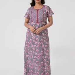 Maybell Floral Printed Pure Cotton Maxi Nightdress-picture-56