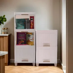Aura White & Brown 5 Units Multipurpose ( 3 + 2 ) Folding Cabinet Storage Organizers-24