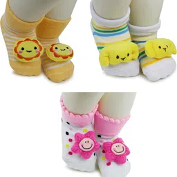NESKA MODA Kids-Unisex Set Of 3 Ankle Length Cotton Socks-17