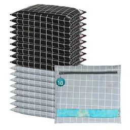 Kuber Industries Grey & Black 18 Pieces Checked Cotton Regular Saree Organisers-19