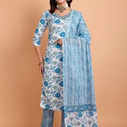 Pahiya Women Floral Printed Regular Pure Cotton Kurta with Trousers & With Dupatta-picture-56