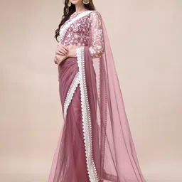 Inddus Embroidered Net Saree image 2