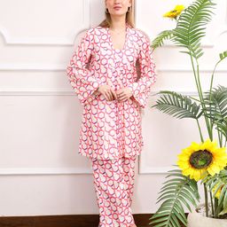 ALLUREARMOIRE Printed V-Neck Muslin Tunic With Palazzos-picture-9