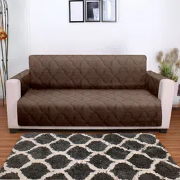 Cortina Brown 6 Pieces Self Design Velvet Reversible Quilted Sofa Cover With Arms-image-12