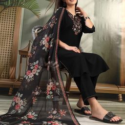 Nayam By Lakshita Women Floral Embroidered Kurta with Palazzo & Dupatta-image-5