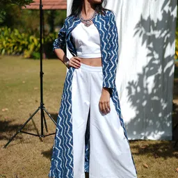Shades of Sabi Printed Pure Cotton Round Neck Top Shrug & Trousers Co-Ords Set-picture-13