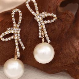 Lady Raiment Bow Pearl Earrings Crystal Alloy Stud Earring image 2
