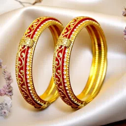 AccessHer Set Of 2 Gold-Plated Stone-Studded Bangles-image-69