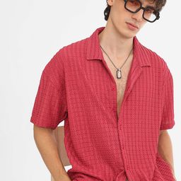 Campus Sutra Men Comfort Spread Collar Textured Cotton Oversized Casual Shirt-image-74