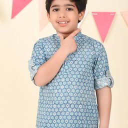 Fabindia Boys Geometric Printed Band Collar Cotton Short Kurta-38