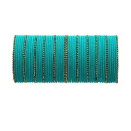 Guddan Set of 60 Light Radium & Golden Metal Velvet Bangle Set-image-48