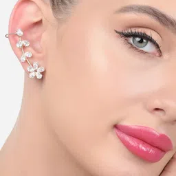 AMI Set Of 2 Rose Gold-Plated Cubic Zirconia Studded Floral Shaped Ear Cuff Earrings image 3