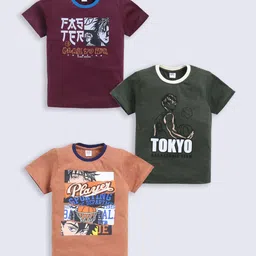 Here&Now X Game Begins Boys Anime Assorted Printed Set of 3 T-shirts-image-90
