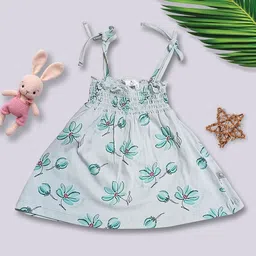 YK X Tinyo Floral Print Smocked Cotton Fit & Flare Dress-18