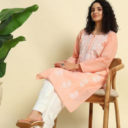 Fashionable Chikan Handikraft Embroidered Pure Cotton Straight Kurta-27
