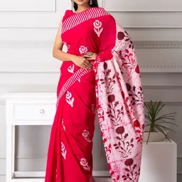 TROPWEAR Ethnic Motifs Pure Cotton Jaipuri Mulmul Block Print Saree image 5