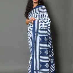 JAIPURI BLOCK PRINT Ethnic Motifs Pure Cotton Block Print Saree image 4