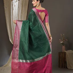 Anouk Checked Woven Design Zari Taant Saree image 3