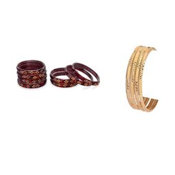 SOMIL Women Set Of 12 Maroon & Gold-Toned Alloy Artificial Stones & Beads Bangles-picture-16