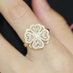 TheVineGirl Women Gold-Plated Floral Designed Adjustable Cubic Zirconia Studded Ring-picture-21