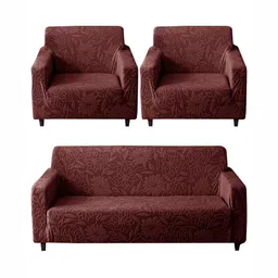 HOUSE OF QUIRK Maroon Self Design Jacquard 3 Piece Sofa Cover 3 Seater+1 Seater+1 Seater-image-29