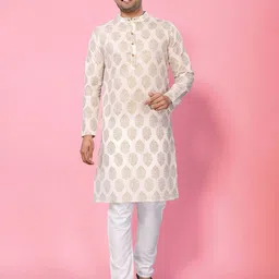 THE FAB FACTORY Ethnic Motifs Printed Thread Work Mandarin Collar Straight Kurta-picture-7