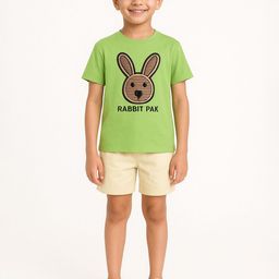 POP STREET KIDS Boys Rabbit Embroidered Round Neck T-Shirt With Shorts-image-51