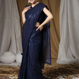 Thishma Embellished Sequinned Pure Georgette Saree-image-100