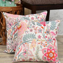 Clasiko White & Pink Set of 2 Floral Square Cushion Covers-24