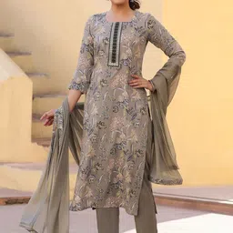 GoSriKi Women Floral Printed Regular Kurta with Trousers & With Dupatta-8