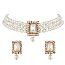 Shining Diva Gold-Plated Stone-Studded & Pearls Beaded Jewellery Set-image-75