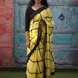 NIKHILAM Checked Printed Mulmul Cotton Bagru Saree image 4