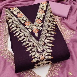 KALINI Embroidered Art Silk Unstitched Dress Material-image-25