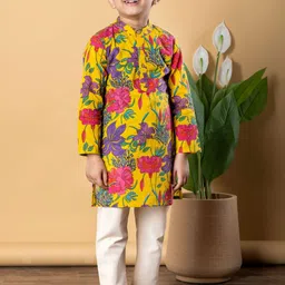 Readiprint Fashions Boys Floral Printed Band Collar Pure Cotton Straight Kurta & Pyjamas-image-41