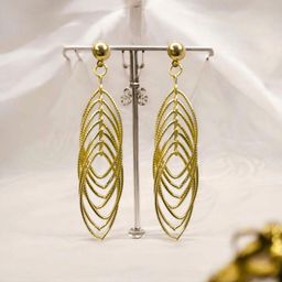 VATIYAANA Jewels Gold Plated Layered Leaf Shaped Drop Earrings-image-11
