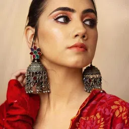 Sangria Artificial Stone Studded & Beaded Dome Shaped Jhumkas-25
