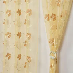 Aura Beige & White Set of 2 Embroidered Sheer Window Curtain-image-29