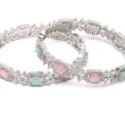zeneme Brass Cubic Zirconia Rhodium Bangle Set image 4