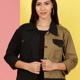 VOXATI Women Colourblocked Tailored Jacket with Embroidered-image-41