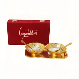 INTERNATIONAL GIFT 6-Pcs Yellow & Grey Bowl Set With Tray & Spoons-13