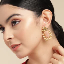 Anouk Gold-Plated Artificial Beaded Geometric Shaped Drop Earrings-36