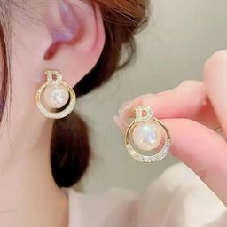 SZN Gold Plated Artificial Stones And Beads Studded Circular Shape Drop Earrings-2